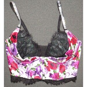 Victoria's Secret Floral Satin and Lace Quarter Cup Underwire Long Line Bra 34C